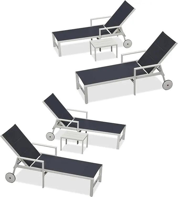 PURPLE LEAF Outdoor Chaise Lounge Adjustable Sunbathing Recliner with Armrest Navy Blue 2 Sets