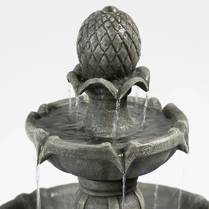 Outdoor Water Fountain –42.2 in. Tall Large Floor-Standing Outside Fountains with 3 Tier Elegant Waterfall Feature for Garden, Yard, Patio, Home Decor (Grey) by GreenHaven Gardens