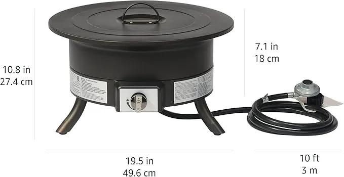 Amazon Basics Portable Propane Fire Pit, 19 inch Round Gas for Patio, 55,000 BTU Carry Strap by GreenHaven Gardens