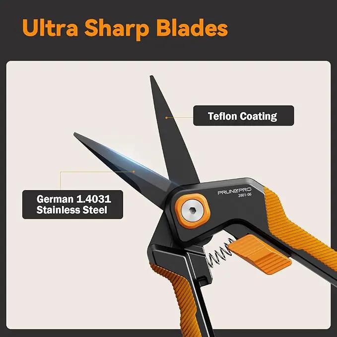 PrunePro Garden Scissors Pruning Shears Sharp Stainless Steel Non-Stick Teflon Coating Blade for Precise Cuts Garden Snip Bonsai Clippers for Plants Rose Flower Orange 1 Pack by GreenHaven Gardens
