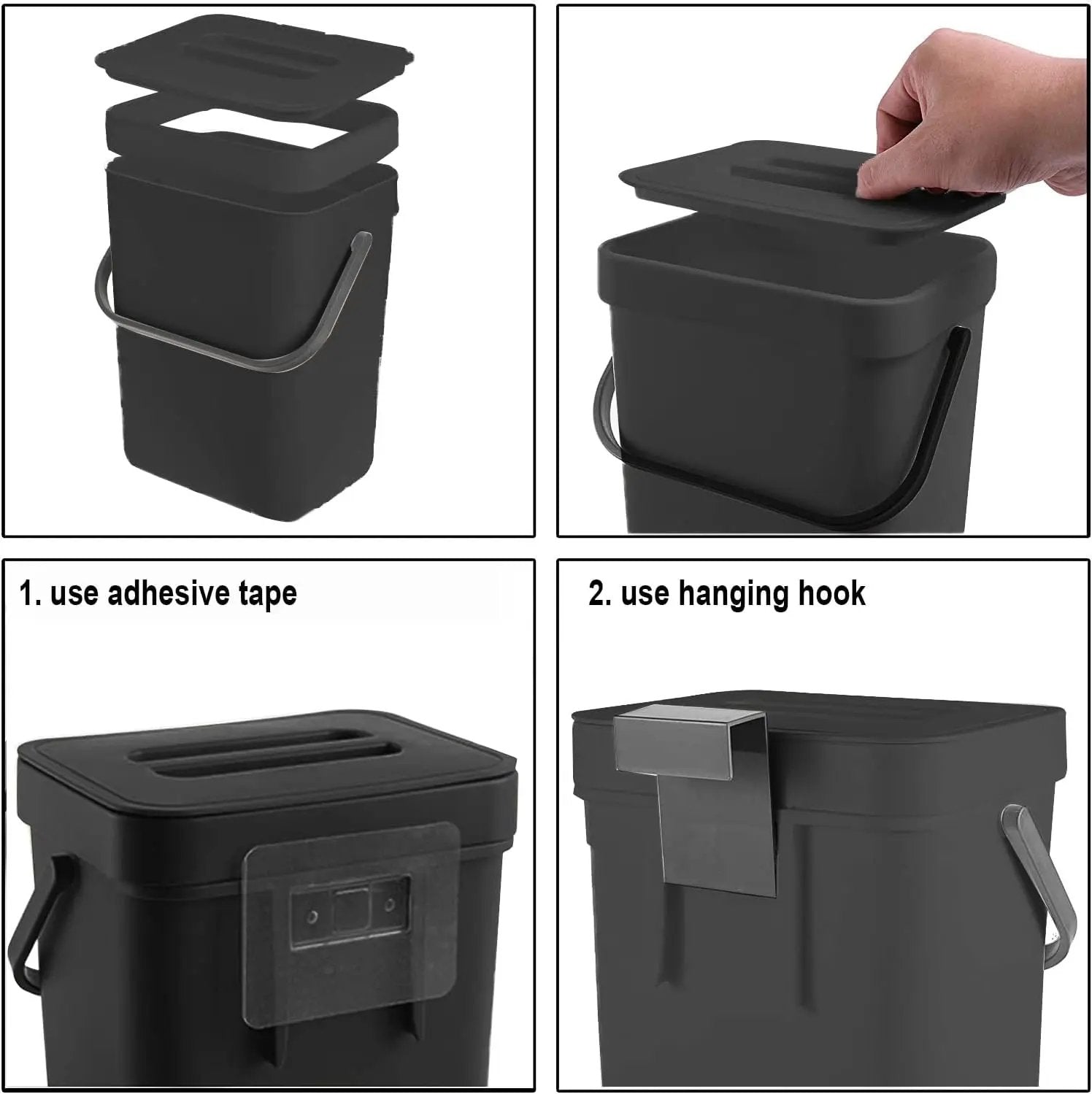 LALASTAR Countertop Compost Bin with Lid, Hanging Small Trash Can with Lid Under Sink for Kitchen, Food Waste Bin for Countertop, Mountable Garbage Can for Bathroom, RV, 5L/1.3 Gal, Black by GreenHaven Gardens