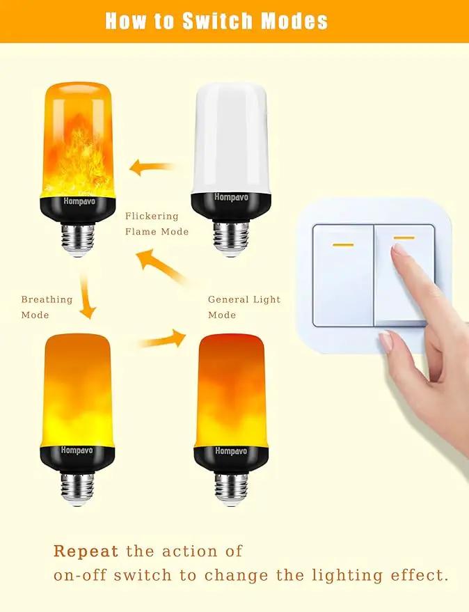Hompavo 【Upgraded】 LED Flame Light Bulbs, 4 Modes Flickering Light Bulbs with Upside Down Effect, E26/E27 Flame Bulb for Halloween, Christmas, Party, Indoor and Outdoor Home Decoration (4 Pack) by GreenHaven Gardens