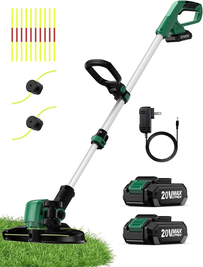 KIMO Cordless Weed Wacker Battery Operated w/ 2 x 2.0Ah Batteries, 2-in-1 String Trimmer & Edger with Charger & Wheels, 10Pcs Cutting Lines, 12" Dual-Sided Cutting Line, 20V Weed Trimmer for Lawn Yard by GreenHaven Gardens