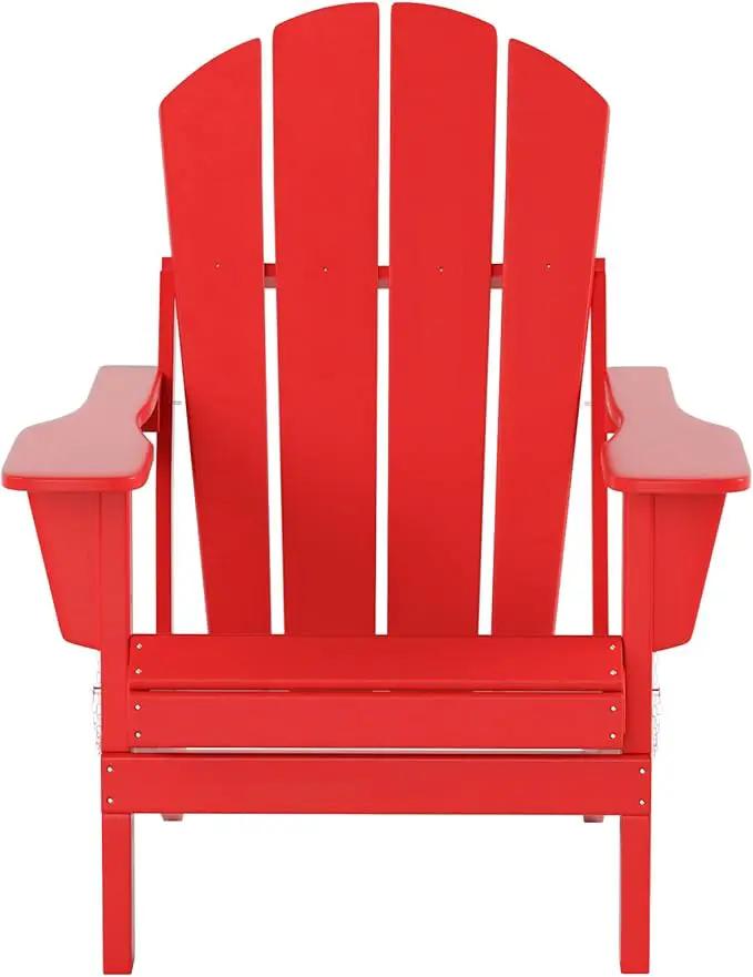 WO Home Furniture Adirondack Chairs Table Set of 3 PCS Outdoor Folding Chairs Coffee Table Weather/UV Resistant for Lawn, Garden, Bon Fire, Balcony (Red) by GreenHaven Gardens