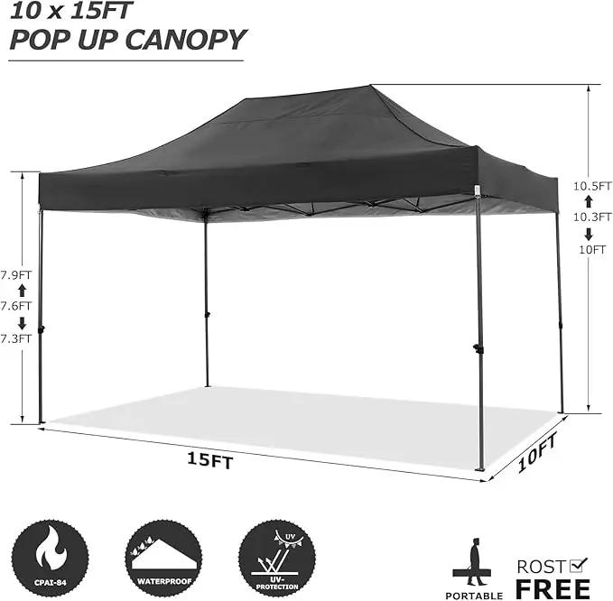 COBIZI 10x15 FT Pop up Canopy Tent,Heavy Duty Easy Up Commercial Outdoor Party Canopy Tents for Wedding Parties All Season Wind & Waterproof Gazebo with Carry Bag,Black(Frame Thickened) by GreenHaven Gardens
