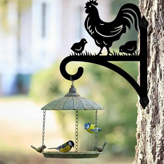 peacoblue Iron Plant Hangers Hooks for Outdoor Indoor Hanging Plants Fern Pots, Lantern, Bird Feeder, Wind Chimes, 12”x14” Rooster Weather Resistant Metal Wall Brackets for Garden, Farmhouse(Rooster) by GreenHaven Gardens