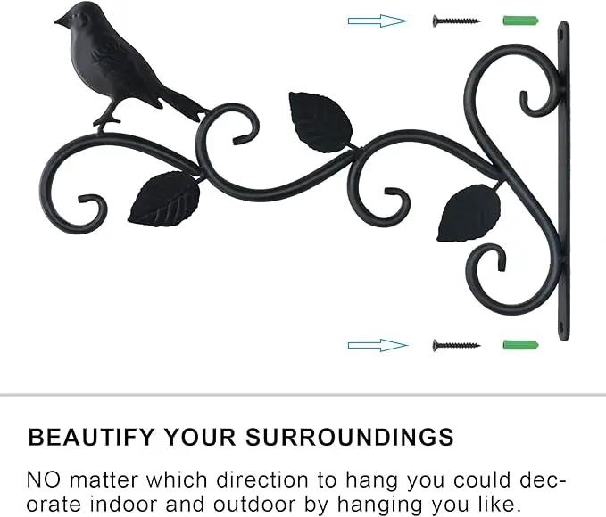 Hanging Plants Bracket 12" Bird Planter Outdoor Hooks Hangers for Flower Baskets Pot Bird Feeder Wind Chimes Lanterns Patio Garden Outdoor Indoor Metal Black, 4 Packs by GreenHaven Gardens