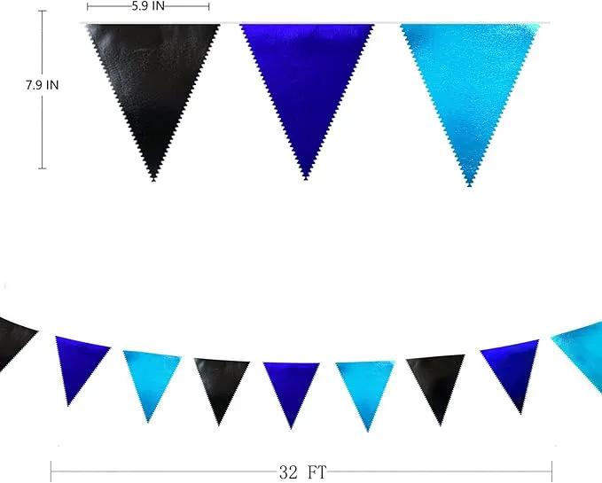 Black Blue Party Decorations Metallic Fabric Triangle Pennant Banner Flag Bunting Garland for Video Game Nautical Birthday Graduations Retirement Wedding Bachelorette Outdoor Holiday Party Supplies by GreenHaven Gardens