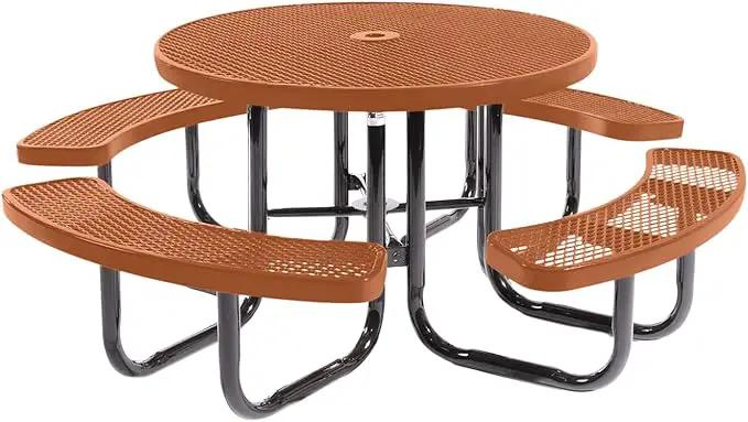 Heavy-Duty Portable Outdoor Picnic Table with Umbrella Hole, Expanded Metal Commercial-Grade Patio Dining Furniture Made in America (46" Round Top, Textured Copper) by GreenHaven Gardens