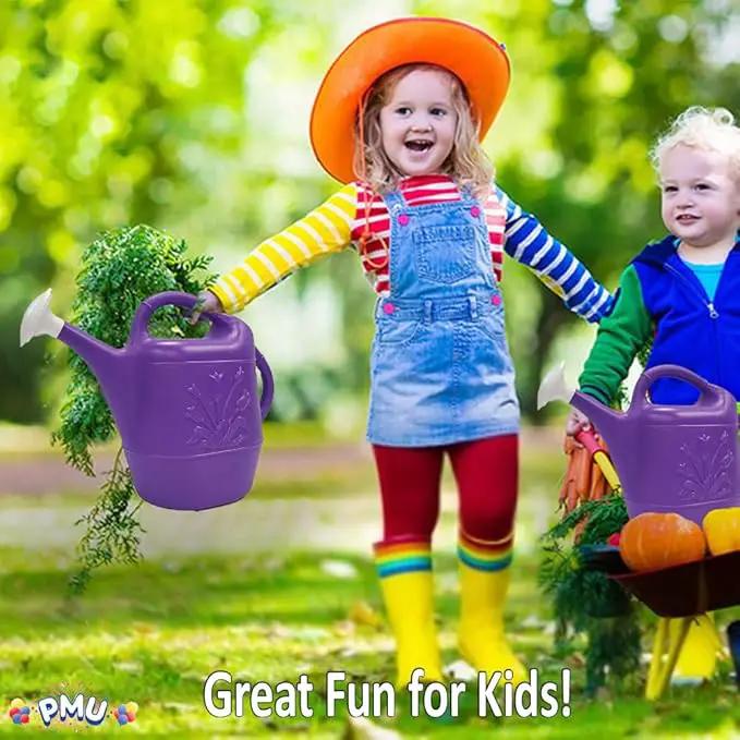 PMU 2 Gallon Watering Can - Garden Watering Can for Indoor & Outdoor Plants - Plastic Water Can with Detachable Sprinkler Head - Large Water Pot, Made in USA - Purple Pkg/3 by GreenHaven Gardens