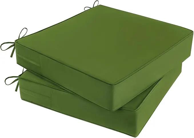 Outdoor Chair Cushions Set of 2 for Patio Furniture 22x22x4 Inch Waterproof Patio Chair Cushion 3 Year Color Fastness Square Elastic Foam Garden Couch Pads with Ties and Handle,Green by GreenHaven Gardens