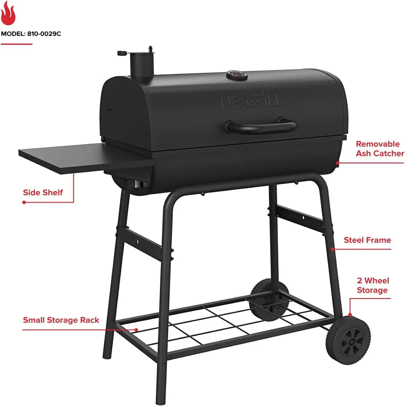 Nexgrill Premium 29" Charcoal Grill with Side Shelf, 552 SQ In Cooking Space, Adjustable Charcoal Tray, Chimney Air Vent, Warming Rack, Barrel Smoker Grill for Camping, Picnics, and More - 810-0029C by GreenHaven Gardens