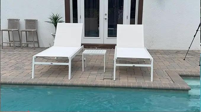 PURPLE LEAF Outdoor Chaise Lounge Set Oversize Adjustable Sunbathing Recliner Extra Wide Lounge Chairs with Side Table for Poolside Beach Outside Patio Aluminum Chaise Lounger Cream 2 Sets by GreenHaven Gardens