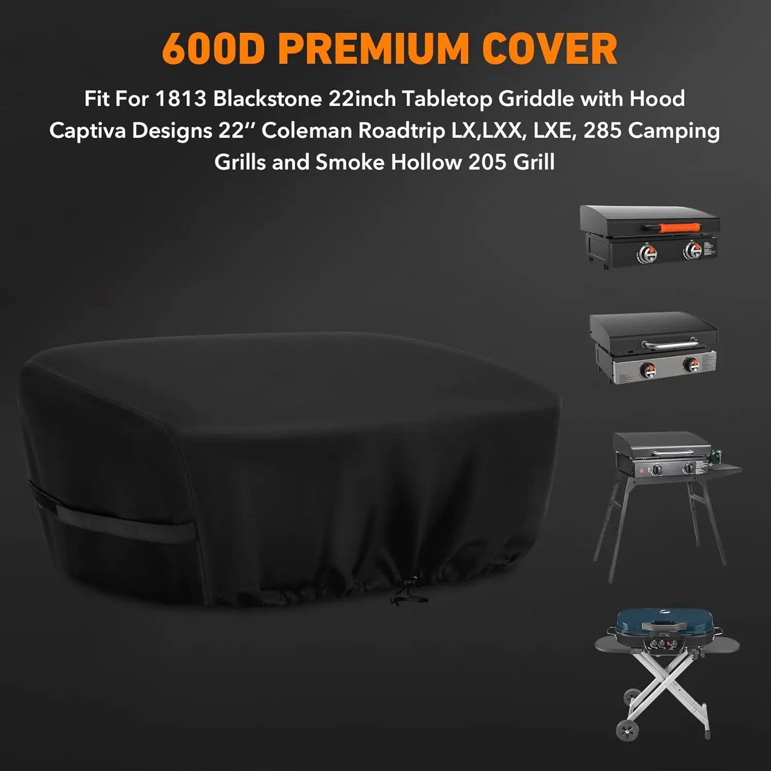Heavy Duty Grill Cover Compatible with 1813 Blackstone 22inch Tabletop Griddle with Hood Captiva Designs 22‘’ Coleman Roadtrip LX,LXX, LXE, 285 Camping Grills and Smoke Hollow 205 Grill,600D Cover by GreenHaven Gardens