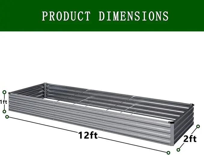 Galvanized Raised Garden Bed,12×2×1FT Metal Planting Box for Outdoor Vegetable, Herb,Planter Gardening (Silver) by GreenHaven Gardens