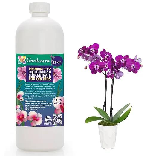 Premium Liquid Orchid Plant Fertilizer - 3-1-2 Concentrate for Indoor Plants and Flowers by Gardenera | Organic Plant Food for Orchids - 32oz by GreenHaven Gardens