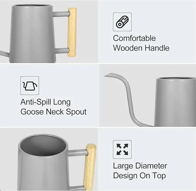 Watering Can Indoor Plants, 35 oz/1000 ml Metal Stainless Steel Watering Can Pot with Long Spout for Indoor House Plants Bonsai Outdoor Garden Flower Decorative (Gray) by GreenHaven Gardens