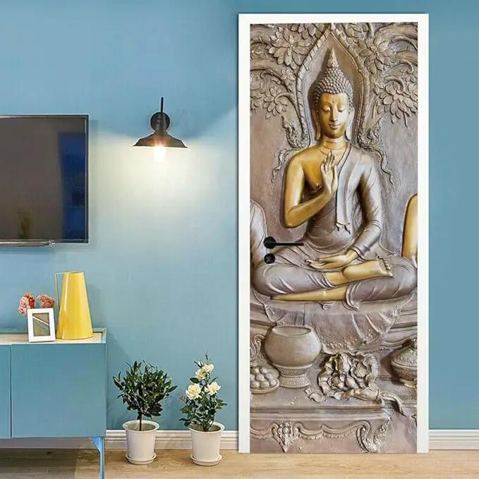 3D Door Stickers Murals - Buddha Statue - Peel and Stick - Waterproof & Washable - Matt Finish - Oriental Style - PVC Material - Door & Wall - 37.4" x 84.6" by GreenHaven Gardens