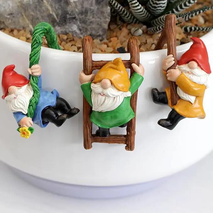 Set of 3 Garden Gnome Statues for Plant Pots Whimsical Climbing Dwarf Figurines Outdoor Garden, Patio, and Home Decor (A) by GreenHaven Gardens