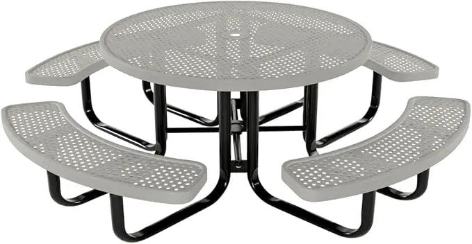 Heavy-Duty Portable Outdoor Kids Table with Umbrella Hole, Punched Steel Kids Picnic Table, Commercial-Grade, Made in America (46 in, Round, Childrens, Textured Grey) by GreenHaven Gardens