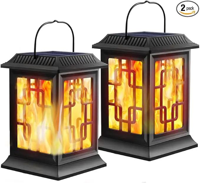 Solar Lanterns - Outdoor Hanging Solar Lights with Flickering Flame, Decorative Garden Lanterns, Waterproof LED Lights for Garden, Patio, Pathway, Yard - 2 Pack by GreenHaven Gardens