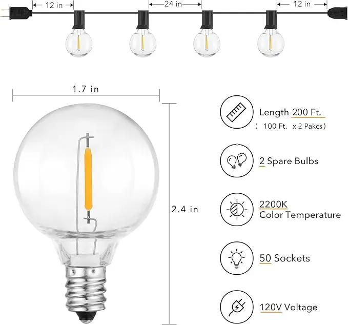 Brightown Outdoor String Lights - 2 Pack Globe Patio Lights 100 Ft with 50 G40 Shatterproof Bulbs, Waterproof Connectable Commercial Hanging Lights for Backyard Bistro Porch Cafe by GreenHaven Gardens