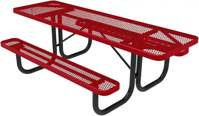 Coated Outdoor Furniture Heavy-Duty Portable ADA-Compliant Outdoor Picnic Table, Expanded Metal Patio Dining Furniture Made in America (8ft Rectangular, Both-Side Handicap, Textured Red) by GreenHaven Gardens