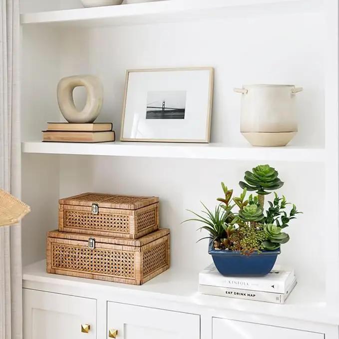 Small Faux Plant Assorted Fake Succulents Plants with Glazed Ceramic Pot Faux Succulents Arrangement Cement Potted Desk Plants Small Fake Plants for Home Table Office Bathroom Shelf Living Room Decor by GreenHaven Gardens