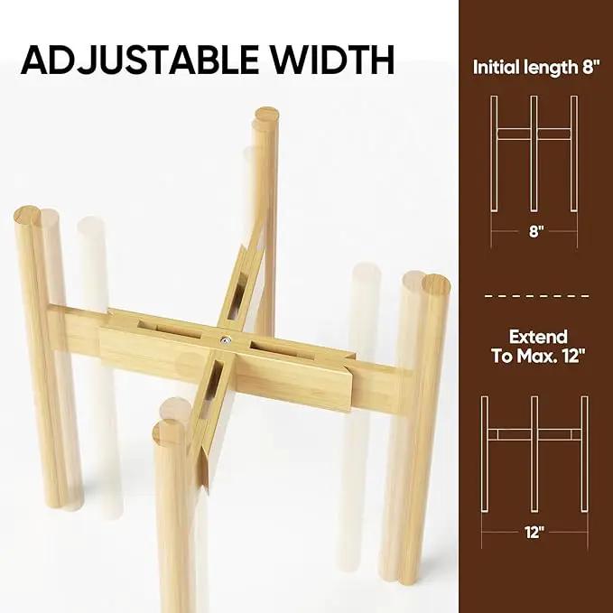 MUDEELA Adjustable Plant Stand Indoor, Bamboo Plant Stand 8 to 12 Inches, Single Floor Plant Stand for Indoor Plants, Bamboo Natural Planter Stand for Indoor Plants, Pot Plant Not Included by GreenHaven Gardens
