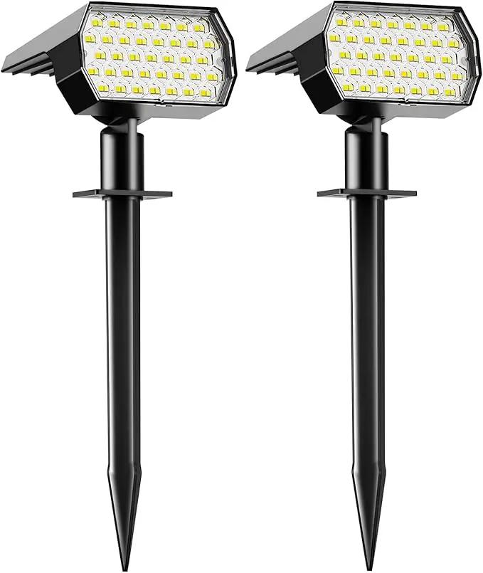 Solar Spot Lights Outdoor, [2 Pack/74 LED/3 Colors] 2-in-1 Solar Landscape Spotlights, IP65 Waterproof Auto On/Off Solar Powered Security Lights for Yard Garden Pathway Walkway by GreenHaven Gardens