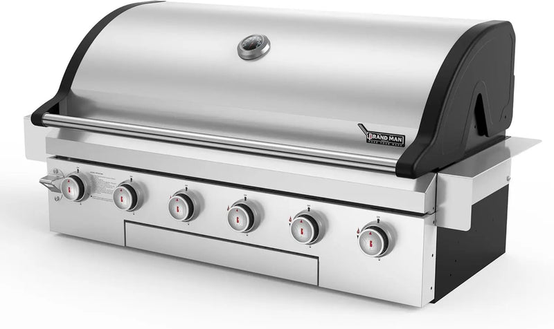 Brand-Man Propane Gas Grill, 40-Inch 6-Burner Built-In Head BBQ Island Outdoor Kitchen, Natural Gas Convertible, Heavy Duty 304 Stainless Steel, 60,000BTUs by GreenHaven Gardens