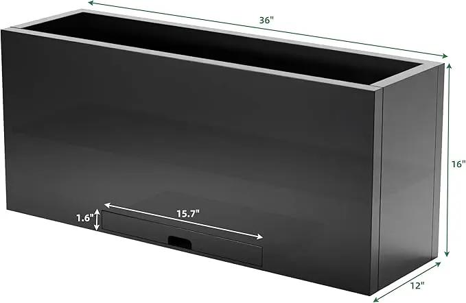 KOL Galvanized Steel Rectangular Planter Box, (16''H.x12''W.x36''L) Large Planters for Indoor Outdoor Plants,Black Powder Coated Metal Planter, Heavy Duty Modern Flower Pot, Commercial & Residential by GreenHaven Gardens