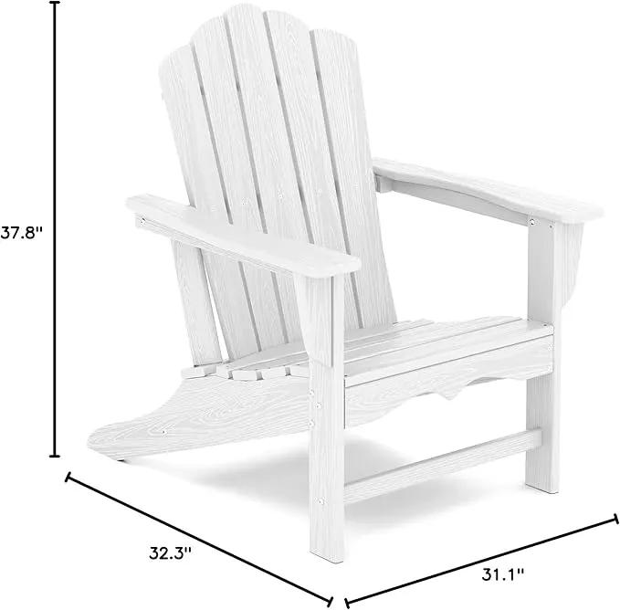 KINGYES HDPE Adirondack Chair, Classic All-Weather Outdoor Patio Adirondack Chair, White by GreenHaven Gardens