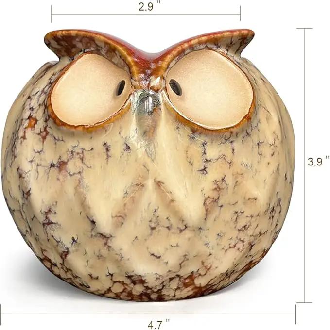 GeLive Owl Planter Ceramic Succulent Plant Pot Fun Animal Flower Container Decoration Tabletop Decor Windowsill Box with Drainage Hole (Round Owl Planter) by GreenHaven Gardens