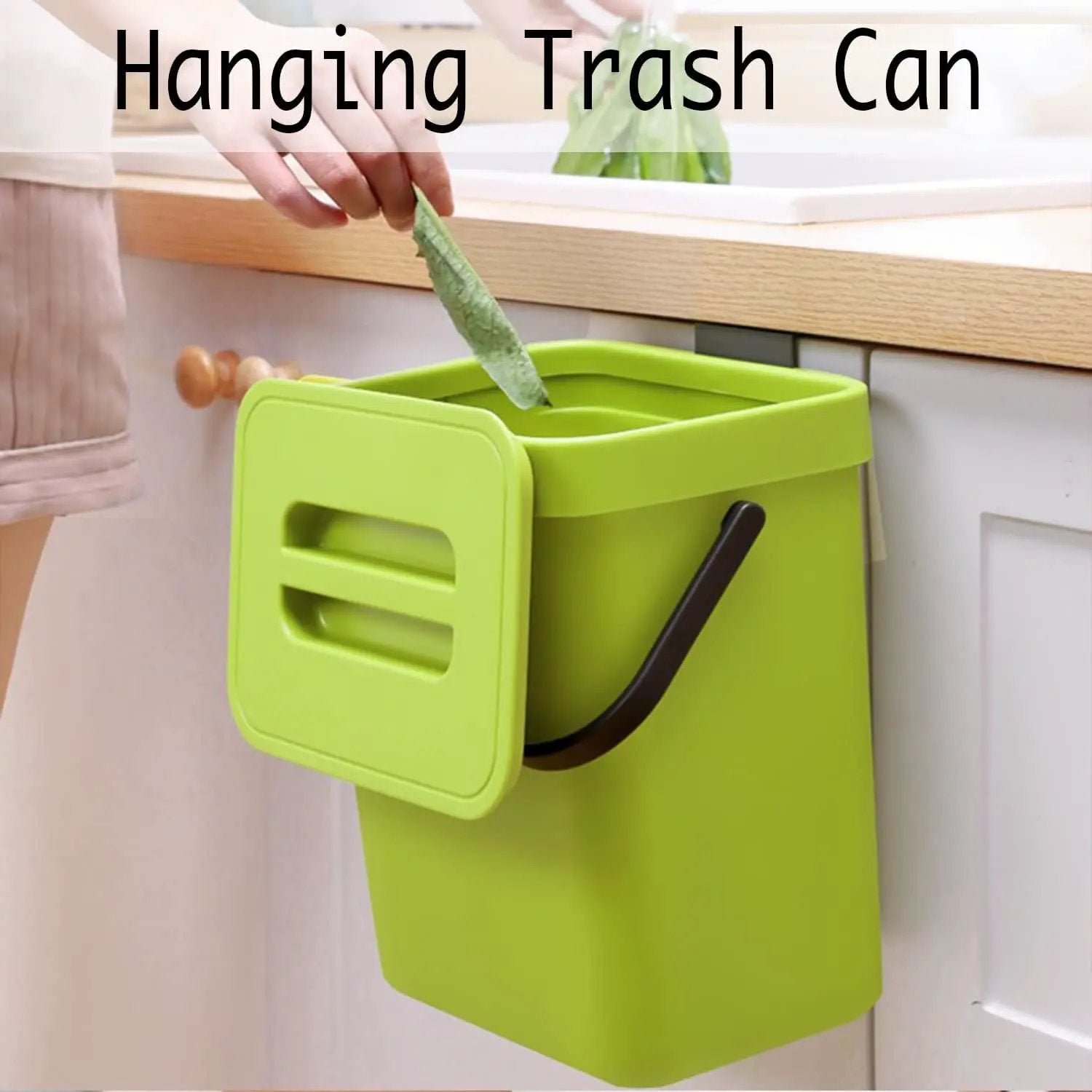 LALASTAR Small Plastic Trash Can, Hanging Small Trash Can with Lid Under Sink for Kitchen, Food Waste Bin for Countertop, Mountable Garbage Can for Bathroom, RV, 5L/1.3 Gal, Green by GreenHaven Gardens