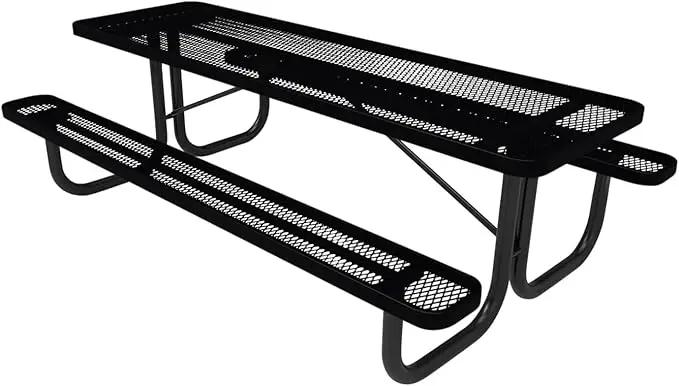 Heavy-Duty Portable Outdoor Picnic Table, Thermoplastic Coated Expanded Metal Commercial-Grade Patio Dining Furniture Made in America (8ft Rectangular, Black) by GreenHaven Gardens