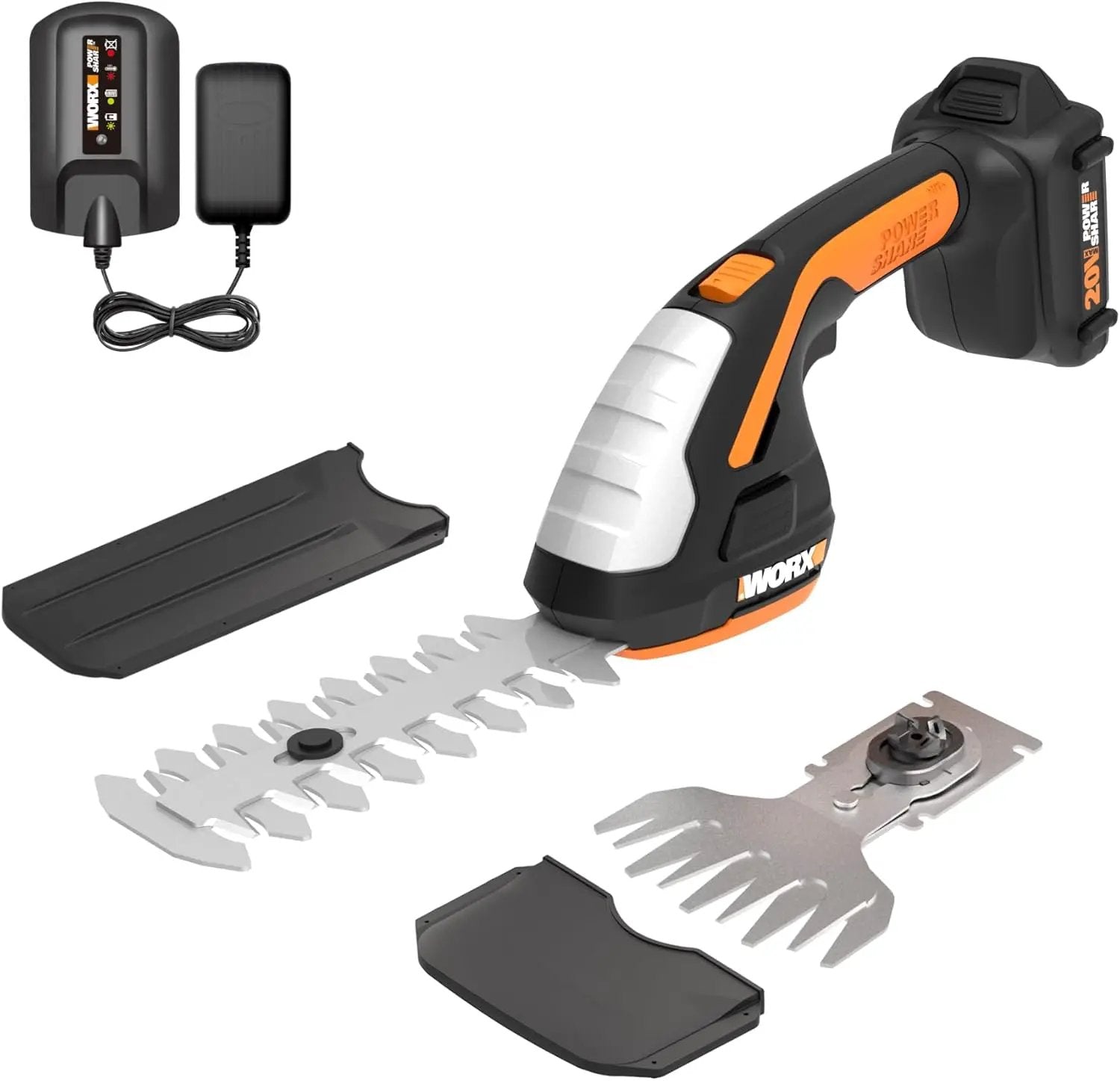 WORX WG801 20V 2 in 1 Cordless Hedge Trimmer, 4" Grass Shear & 8" Shrub Trimmer with 2 Blades, Battery & Charger Included by GreenHaven Gardens