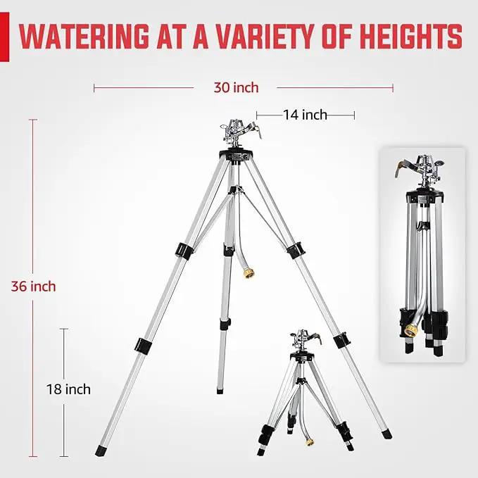 YAMATIC Impact Sprinkler on Tripod Base, 360 Degree Large Area, Heavy Duty Adjustable Pulsator Sprinkler for Lawn Yard and Grass, Spray up to 20-90ft (36inch) Zinc Head, 2Pcs by GreenHaven Gardens