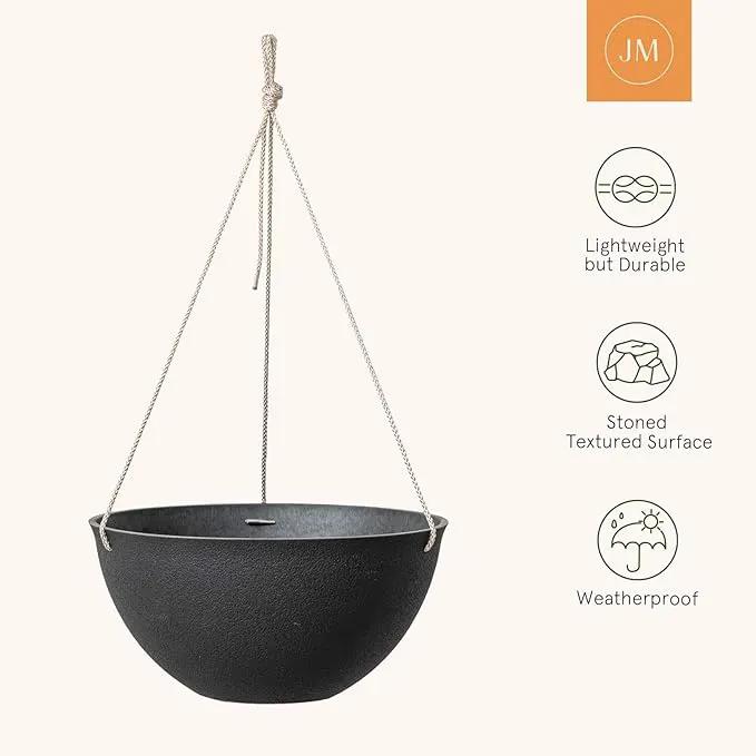 LA JOLIE MUSE Hanging Planters for Outdoor Plants, Large Hanging Planter with Drain Holes, Black Hanging Flower Pots (13.2 Inch, Set of 2) by GreenHaven Gardens