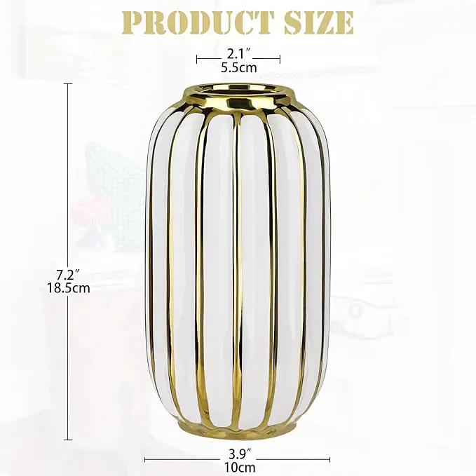 Briful Gold Plated Lantern Ceramic Vase Home Decor Creative Design Porcelain Decorative Flower Vase 8.66'' White Ceramic Vases for Wedding Anniversary Decoration by GreenHaven Gardens