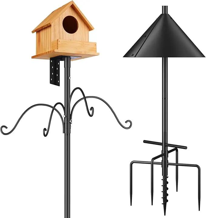 Bird Feeders Pole, House Pole 92 Inch, Adjustable Heavy Duty Feeder Stand Feeding Station with Sturdy Anchor Squirrel Proof Baffle for Watching (Bird Not Included) by GreenHaven Gardens