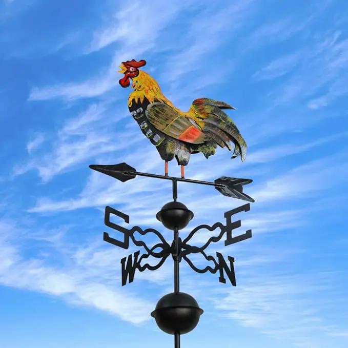 Westcharm 48 in. Crowing Metal Rooster Weathervane | Wind Wheel Decorative Garden Stake with Rooster Ornament | Chicken Garden Weather Vane by GreenHaven Gardens