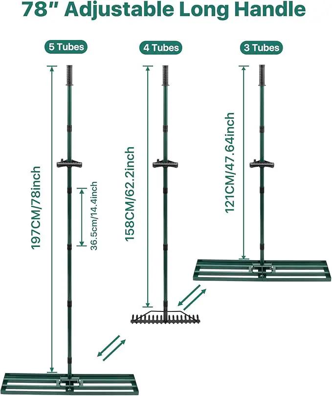 Lawn Leveling Rake 33x10'', Yard Leveling Rake with 78'' Back-Saving Adjustable Handle, Stainless Steel Lawn Leveler Tool with 17'' Tines Head for Garden, Backyard, Farm, Golf Course by GreenHaven Gardens