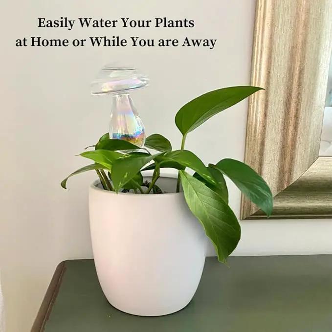 Evelots Plant Self Watering Glass Globes, Iridescent Mushroom Shaped Bulbs (4 Pack) Automatic Water Irrigation System for Plants with Funnel, Indoor & Outdoor Use -Extra Long 9 Inches by GreenHaven Gardens