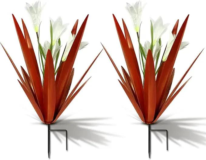 Homight Metal Agave Plant Outdoor Decoration Outdoor Garden Decoration Lily Mexican Yard Art Plant Garden Agave Lily Decorative Garden Gift… (2 Big White Lilies) by GreenHaven Gardens