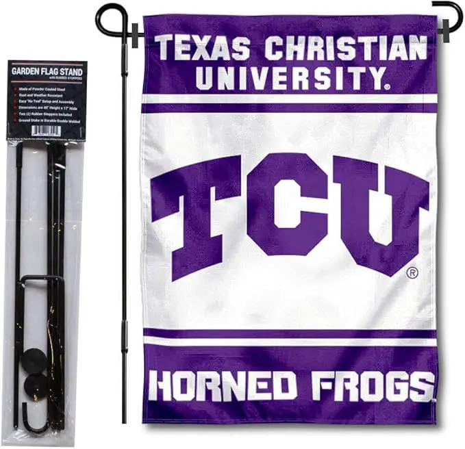 College Flags & Banners Co. Texas Christian Horned Frogs Garden Flag with Stand Holder by GreenHaven Gardens