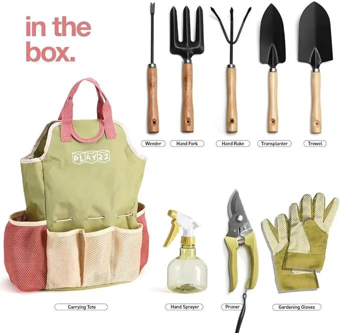 Gardening Tools Set of 10 - Complete Heavy Duty Garden Tools Set with Fashion Handbag - Durable Gardening Supplies Kit Ideal Garden Gifts for Women by GreenHaven Gardens
