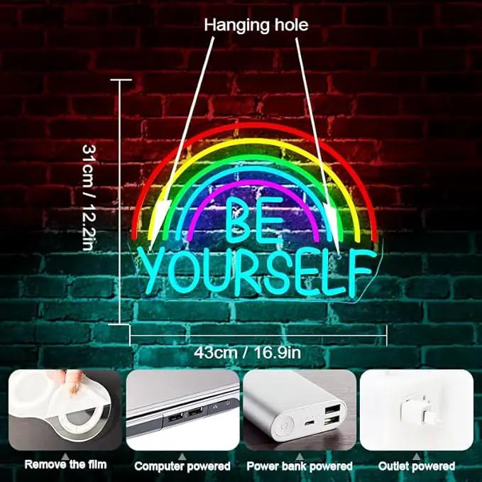 Be Yourself Neon Sign Be Yourself Neon Signs for Wall Decor Dimmable Rainbow Neon Lights Classroom LED Light Up Sign for Bedroom Bookstore Reading Room Library Study Room Decoration by GreenHaven Gardens