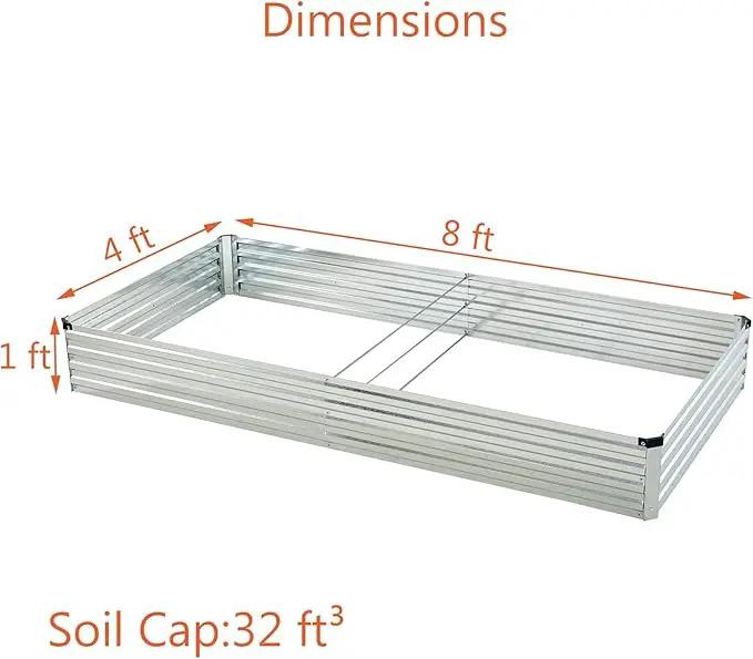 8x4x1ft(2 Pack) Galvanized Raised Garden Bed,Outdoor Planter Box Metal Patio Kit Planting Bed for Vegetables Flowers and Succulents,Silver by GreenHaven Gardens
