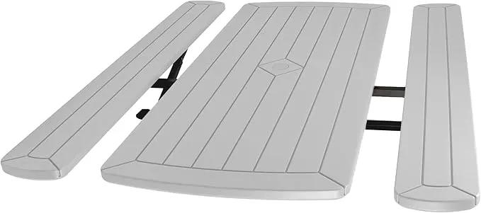 OEF Furnishings Heavy Duty Blow Molded Folding Picnic Table- Light Speckled Grey, Black Frame by GreenHaven Gardens